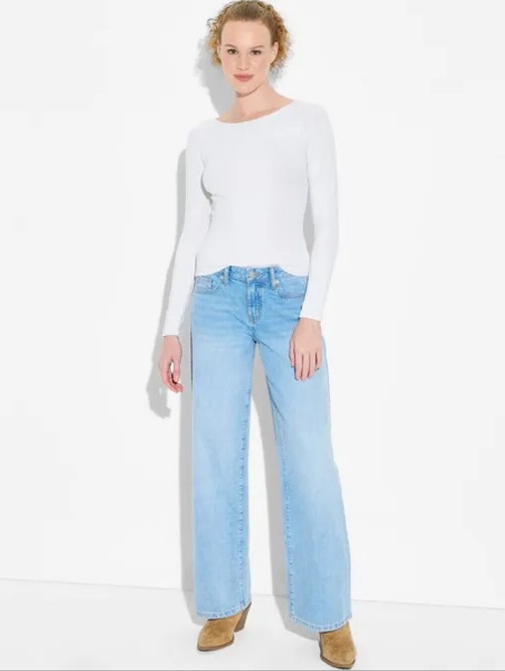 Wild Fable Slim Fit Long Sleeve Boat Neck Ribbed T-Shirt in White Women's Size S